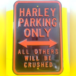 Vintage Harley Davidson Parking Only Black Embossed Metal Sign